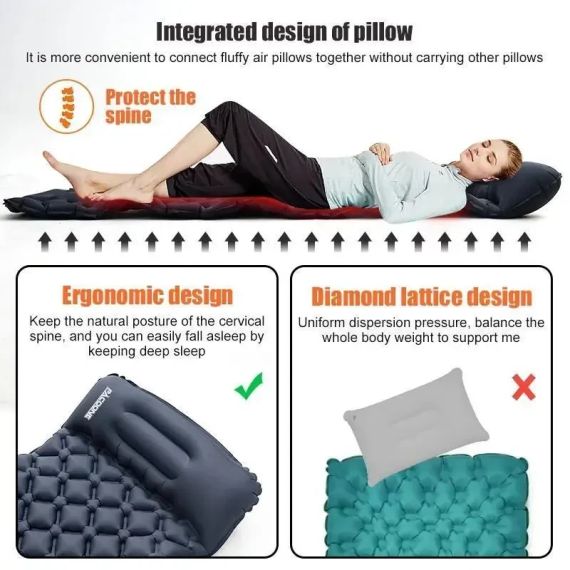 Туристический надувной матрас с подушкой Outdoor Sleeping Каремат с подушкой и встроенным насосом | Зображення 6