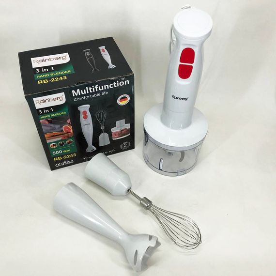 Блендер 3в1 Rainberg RB-2243 500W занурювальний блендер подрібнювач для молочних коктейлів. LO-532 Колір: білий | Зображення 6