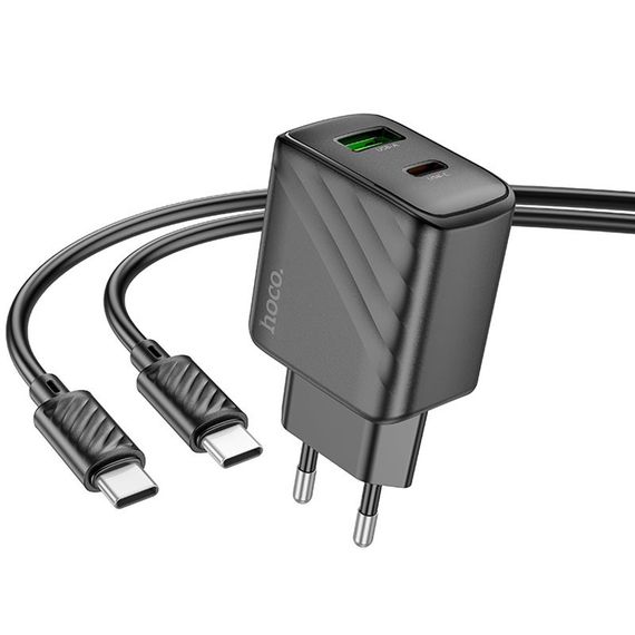 МЗП Hoco CS23A Sunlight PD30W+QC3.0 (1USB-A/1C) + кабель Type-C to Type-C Black | Зображення 2