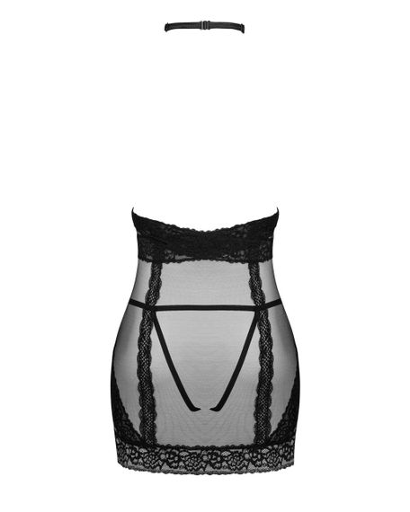 Напівпрозора сорочка з відкритими грудьми Obsessive Lacrisia chemise, чорна, з чокером, XS/S | Зображення 5