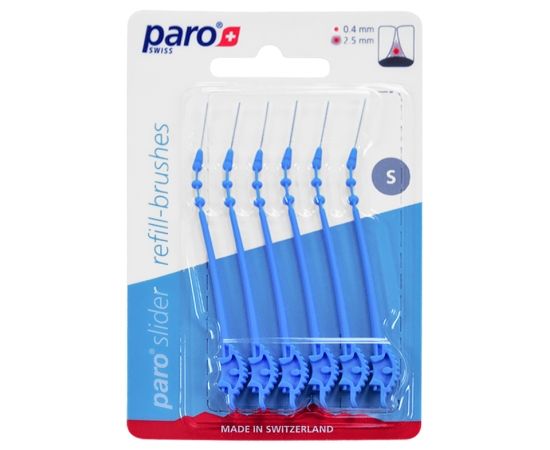 Змінні міжзубні щітки paro® slider refill-brushes S, (Ø стрижня 0.4 мм, Ø щітки 2.5 мм), 6 шт.