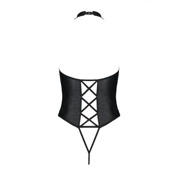 Боді з екошкіри Passion Nancy Body 6XL/7XL black, з імітацією шнурівки та відкритим доступом | Зображення 3