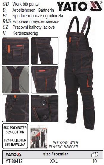 Напівкомбінезон робочий YATO Польща розмір XXL 65% поліестер 35% бавовна YT-80412