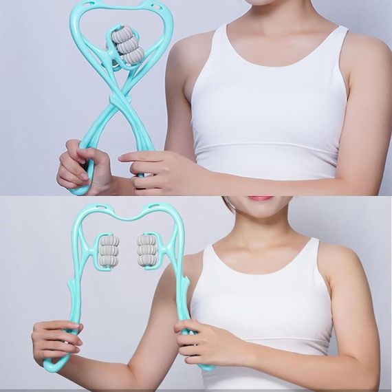 Ручной роликовый массажер с 6-ю роликами для шеи и тела, Голубой / Универсальный расслабляющий массажер | Зображення 1