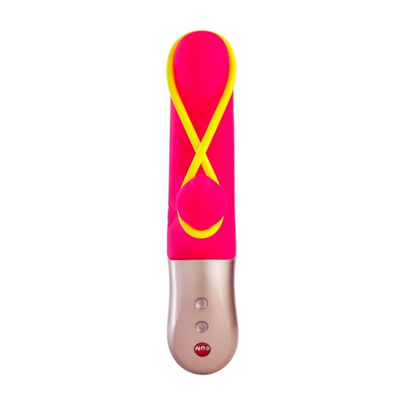 Мінівібратор-кролик зі стимулювальною стрічкою Fun Factory AMORINO pink/neon yellow, стрічка знімна | Зображення 1