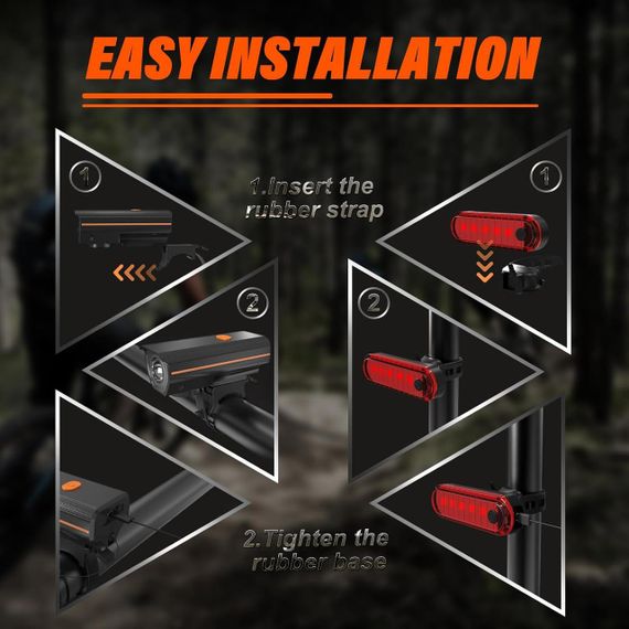 Перезаряджуваний велосипедний ліхтар із дзвінком, спереду та ззаду, світлодіодні надяскраві велосипедні ліхтарі | Зображення 2