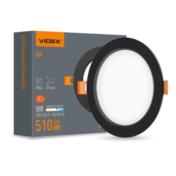 Світлодіодний світильник Back вбудований круглий VIDEX 6W 5000K Black