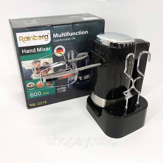 Миксер ручной Rainberg RB-2216 (5 скоростей, 2 насадки и подставка) 600W, мощный миксер блендер ручной WJ-86 | Зображення 3
