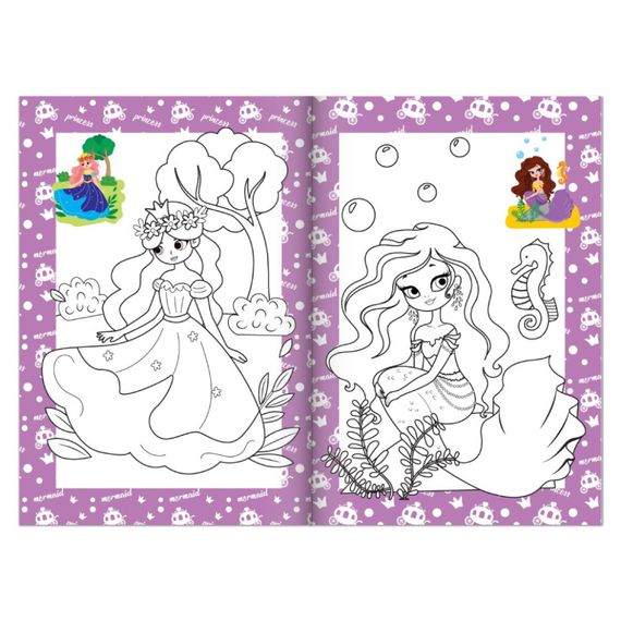 Книжка раскраска "Принцессы и русалки" РМ-48-43 с цветными подсказками | Зображення 1