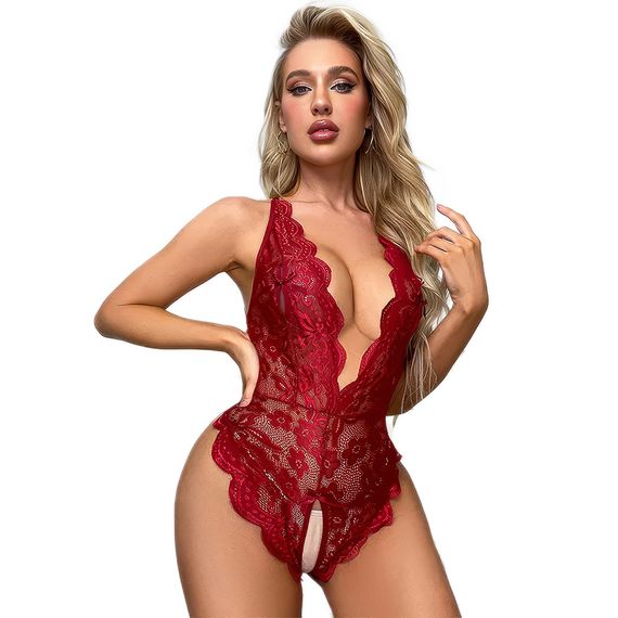 Сексуальне мереживне боді Scarlet Desire бордового кольору, розмір L