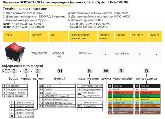 Переключатель KCD2-203 R/B 1 клавиша красная перекидной Ny95500787 | Зображення 1