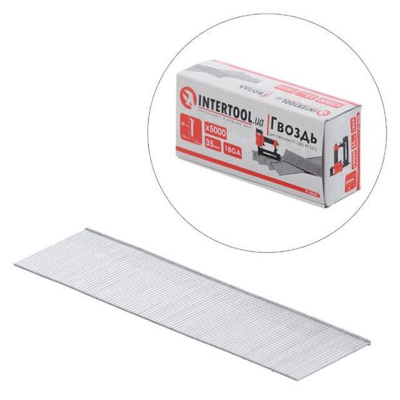 Цвях для степлера PT-1603, PT-1612, 35 мм (18GA), 1.0*1.25 мм, 5000 шт./пач. INTERTOOL PT-86351