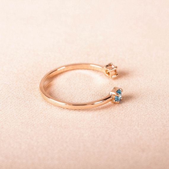 Кольцо из красного золота с желтым и голубым камнем 15.5 | Зображення 4