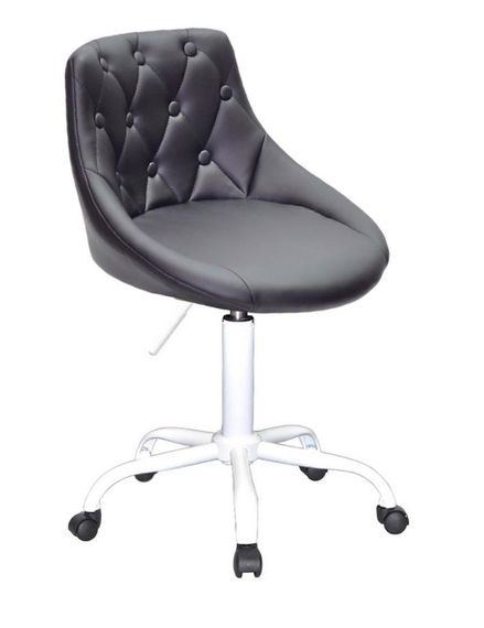 Рабочий стул Toni WT-Office D-530 мм на белой крестовине c колесами, мягкая обивка кожзам черный | Зображення 6