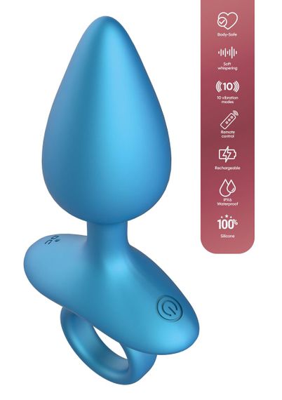 Анальна пробка з вібрацією та пультом Playhouse Smooth Anal Plug, синя, 13 × 4,5 см Sex Aura | Зображення 2