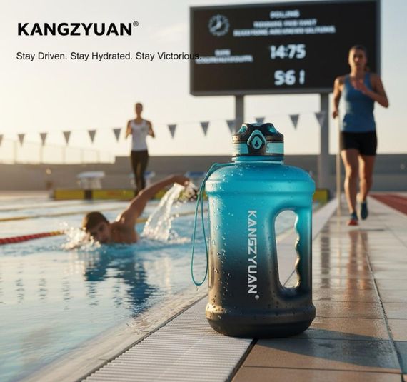 Эко-бутылка KANGZYUAN 1800 мл - Синяя Tritan BPA-free, ударопрочная, спортивная с ручкой и ремешком | Зображення 6