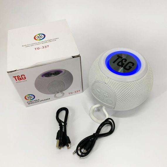 Бездротова потужна колонка TG337 з Bluetooth, RGB-підсвічуванням та радіо. Колір: білий | Зображення 1