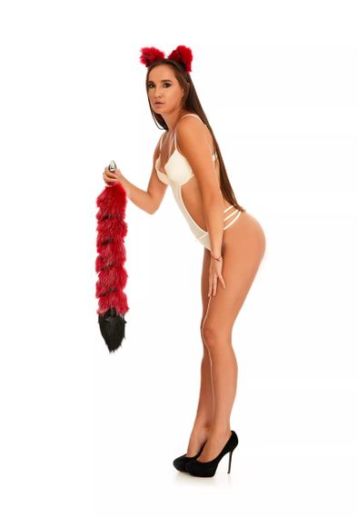 Анальний хвіст зі стрічкою без пробки, Темно-червоний з чорним кінчиком, OKOVA 60 см. Sex Aura | Зображення 4