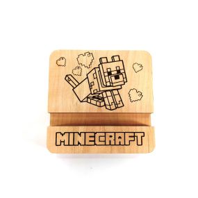 Підставка під смартфон планшет Minecraft песик 10х10х2 см Майстерня містера Томаса Дерево
