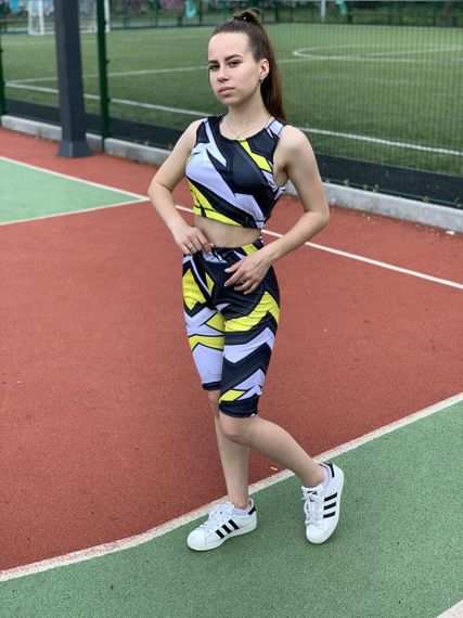 Спортивні шорти велосипедки 4Profi  з принтом "Геометрія" сірий/жовтий розмір  S дайвінг 17715 | Зображення 1