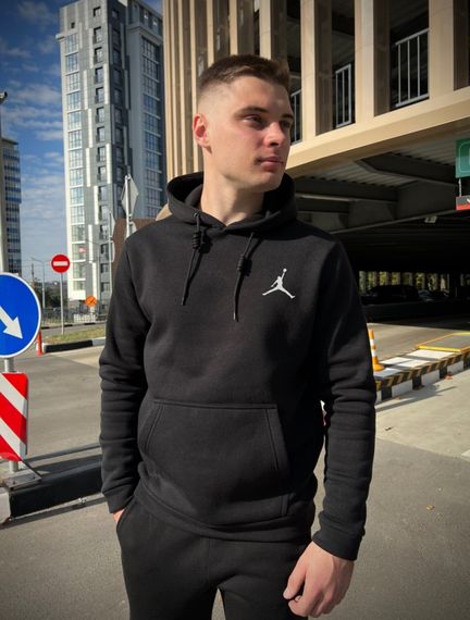 Зимний спортивный костюм Jordan с начесом черный худи + черные штаны RD025/RD027 | Зображення 4