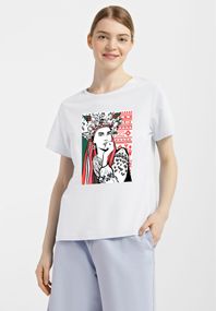 Футболка жіноча біла з принтом "Українська дівчина", XL