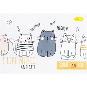 Тетрадь для нот I like musik and cats АП-0405-3 А5, 12 листов, скоба