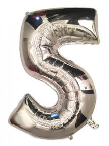 Фольгированная цифра 5 ("32)  серебристая, 80 см