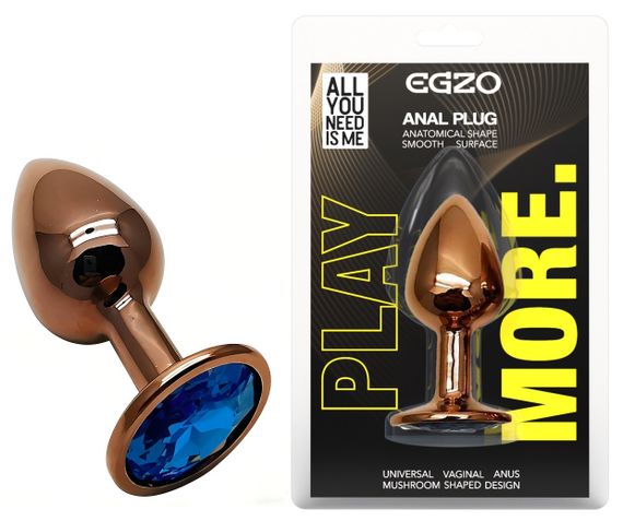 Анальна пробка з кристалом EGZO - Dark Gold Round Plug Blue, size S Sex Aura