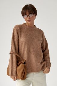 В'язаний светр із пухнастої пряжі - коричневий цвет, ONE SIZE (є розміри)