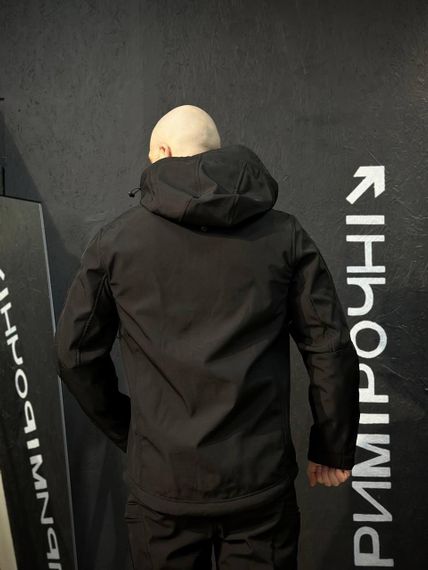 Куртка Тактична Посилена Soft Shell Чорна Black Знімний капюшон | Зображення 2