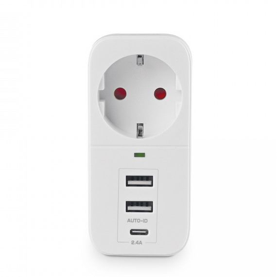 Сетевой адаптер с 2USB + USB-C и заземлением VIDEX ONCORD VF-AD1G2U1C-W White | Зображення 1
