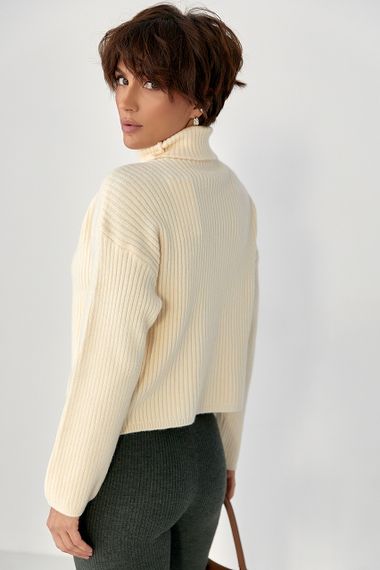 Базовий теплий гольф у рубчик - кремовий цвет, ONE SIZE (є розміри) | Зображення 1