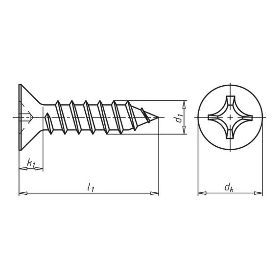 Самонарізний гвинт з потайною головкою, тип C з хрестовим шліцом H