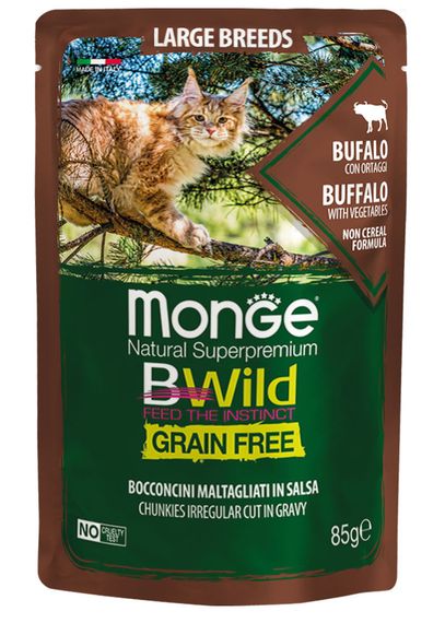 Корм Monge BWild Grain Free Cat Bufalo вологий з м'ясом буйвола для котів великих порід 85 гр