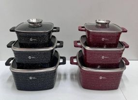 Набір квадратних казанів Higher Kitchen HK 322 на 6 предметів (Червоний, Чорний)