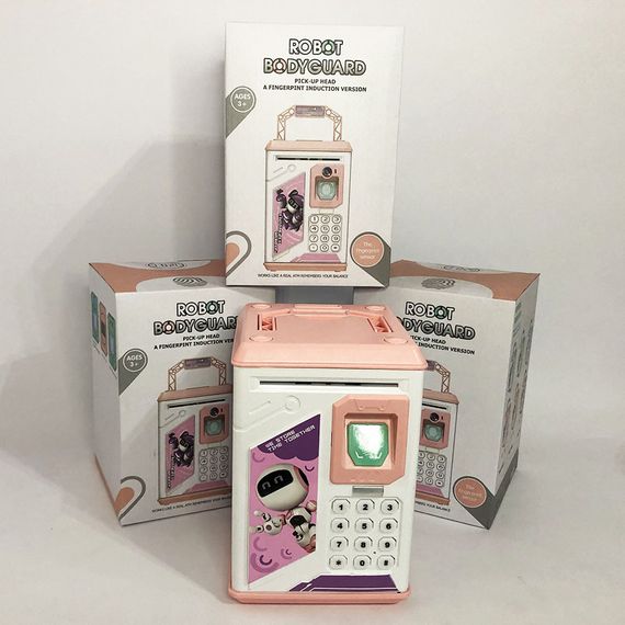 Скарбничка-сейф ROBOT BODYGUARD з кодовим замком відбитком пальця і купюропріємником. BH-596 Колір рожевий | Зображення 1