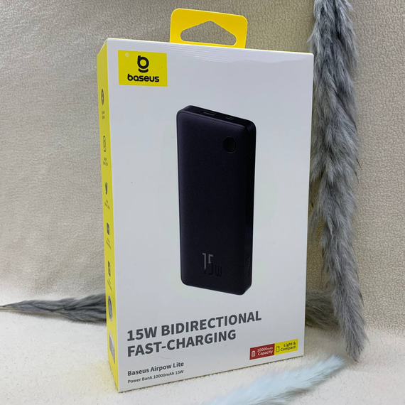 Павербанк Baseus Airpow Lite 10000mAh 15W 3A - портативний акумулятор з двома портами USB + Type-C, швидка зарядка, чорний | Зображення 4