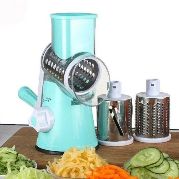 Овочерізка мультислайсер Tabletop Drum Grater Kitchen Master Терка для овочів та фруктів 3 насадки. Колір: блакитний | Зображення 7