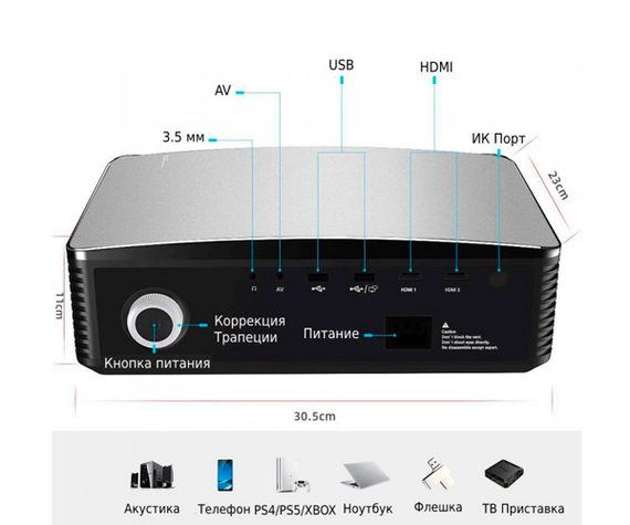 SMART проектор Full HD (1920*1080) на ANDROID XPRO PANOPLUS MIE (8000 lumen) з контрастністю до 10000:1 та Hi-Fi звуком для презентацій, шкіл та ВНЗ (YG650W_8499) | Зображення 2