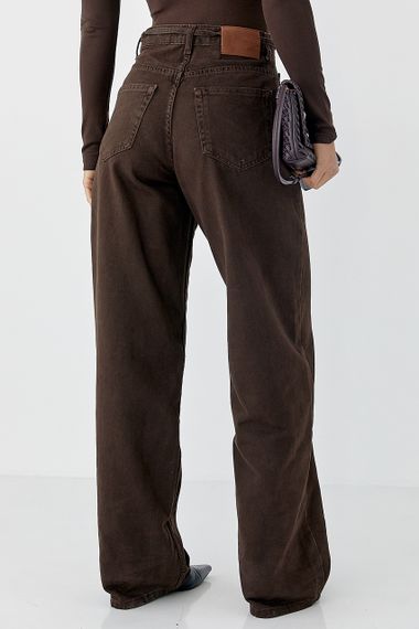 Шоколадні широкі джинси - темно-коричневий цвет, 36р (є розміри) | Зображення 1