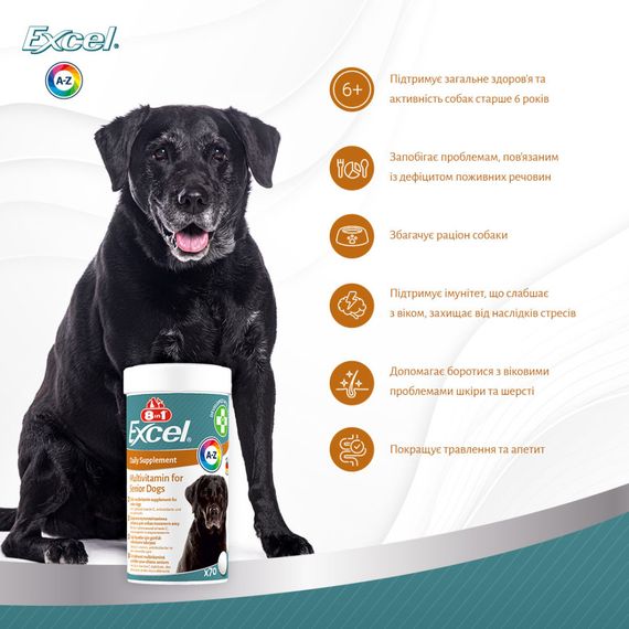 Витамины 8in1 Excel Multi Vitamin Senior для пожилых собак, мультивитамин, 70 шт | Зображення 8