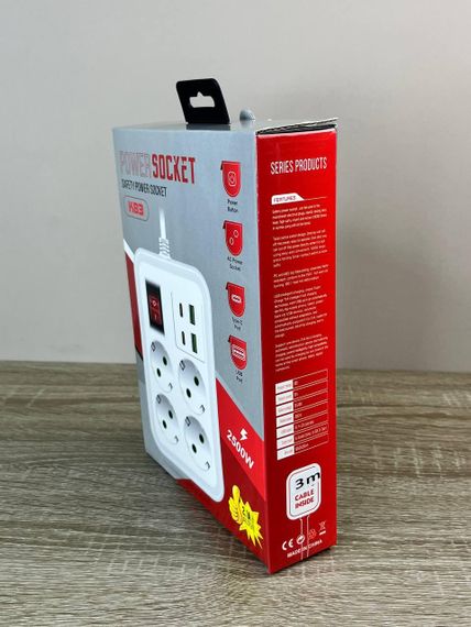 Мережевий фільтр K83 подовжувач 3 м для дому та офісу 4 USB-порти 3 розетки 5V 2.1A 2500 Вт Чорний | Зображення 7