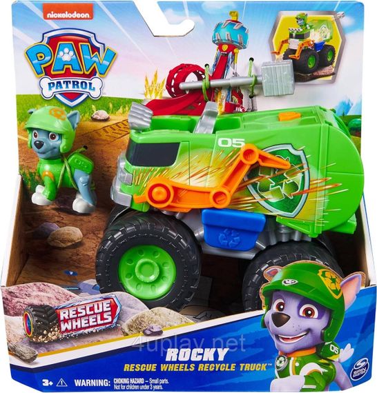 Paw Patrol Rescue Wheels Рятувальний сміттєвоз з водієм Роккі серії Мега колеса Щенячий патруль Оригінал | Зображення 1
