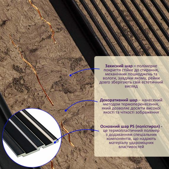 Рейка декоративна PS 2900х120х12мм Коричневий із золотими прожилками SW-00001749 | Зображення 7