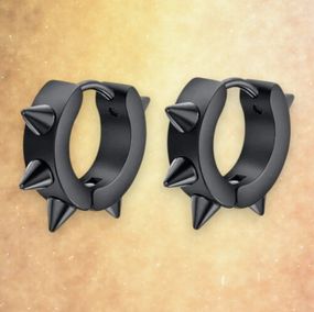 Чоловічі жіночі чорні сережки кільця з нержавіючої сталі з шипами готик панк