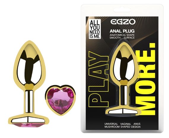 Анальна пробка з кристалом EGZO - Gold Heart Plug Rose size S Sex Aura
