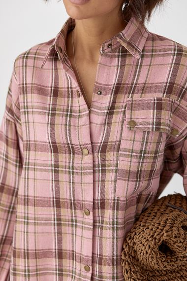 Картата сорочка із коміром на кнопках - пудра цвет, ONE SIZE (є розміри) | Зображення 3