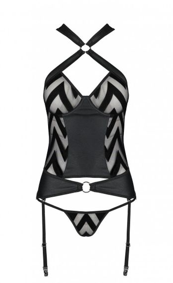 Сетчатый комплект с узором, корсет, подвязки, трусики Passion HIMA CORSET XXL/XXXL, black sexstyle | Зображення 4