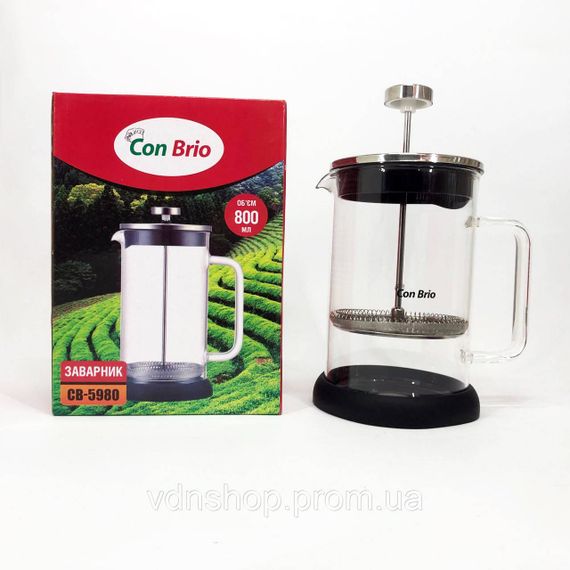 Стильный стеклянный заварочный чайник Con Brio CB-5980 800 мл, Френч-пресс из качественого материала TO-91 | Зображення 2